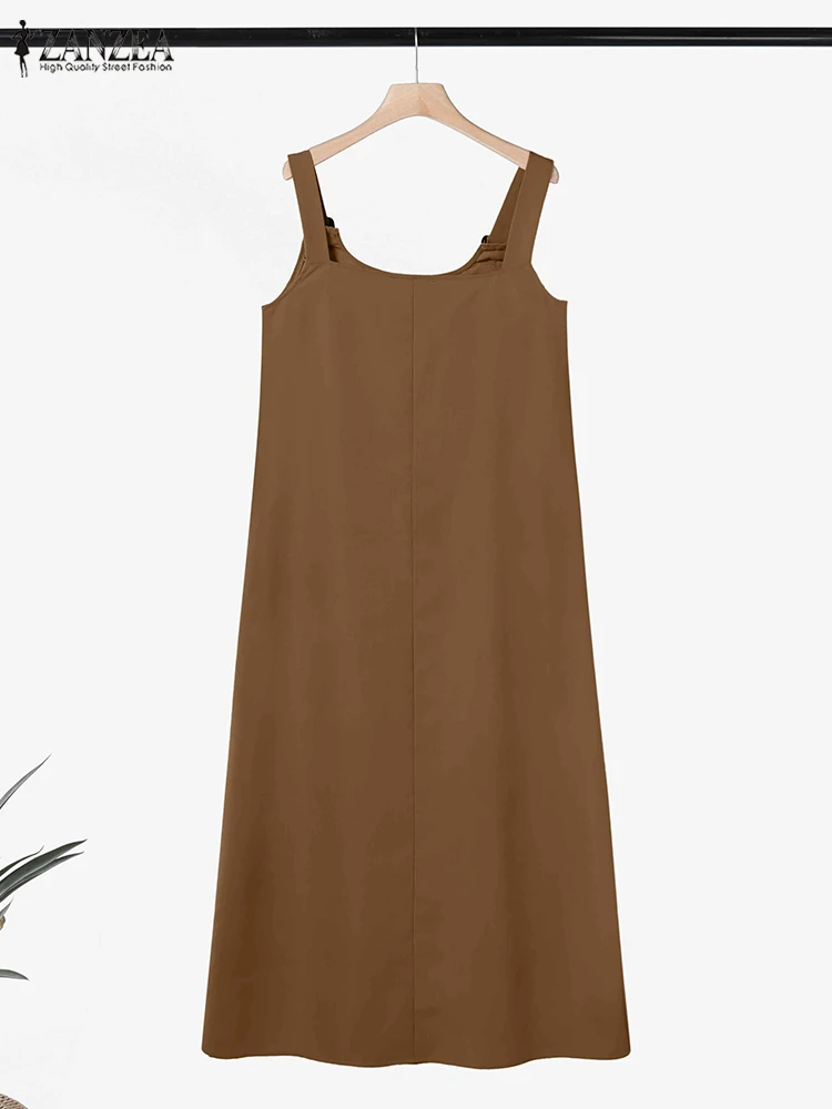 Sommer-Overall-Kleid 2025, ZANZEA Damen, elegant, solides Träger-Maxi-Sommerkleid, lässiger Kaftan, modisches muslimisches Abaya-Kleid, IsIamic-Robe