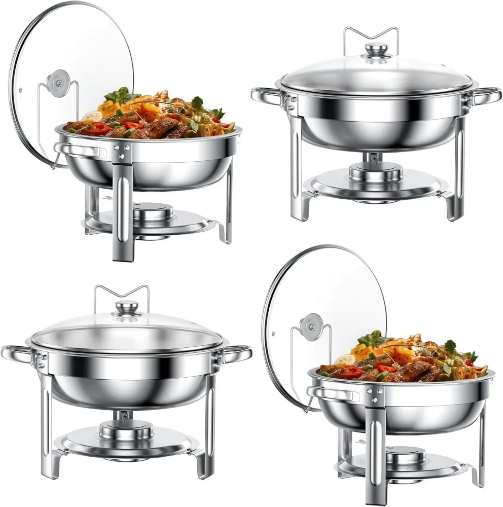 Chafing Dishes for Buffet Set: Chafers for Catering - Round Chafing Dish Buffet Set with Lids | Chafers and Buffet Warmers