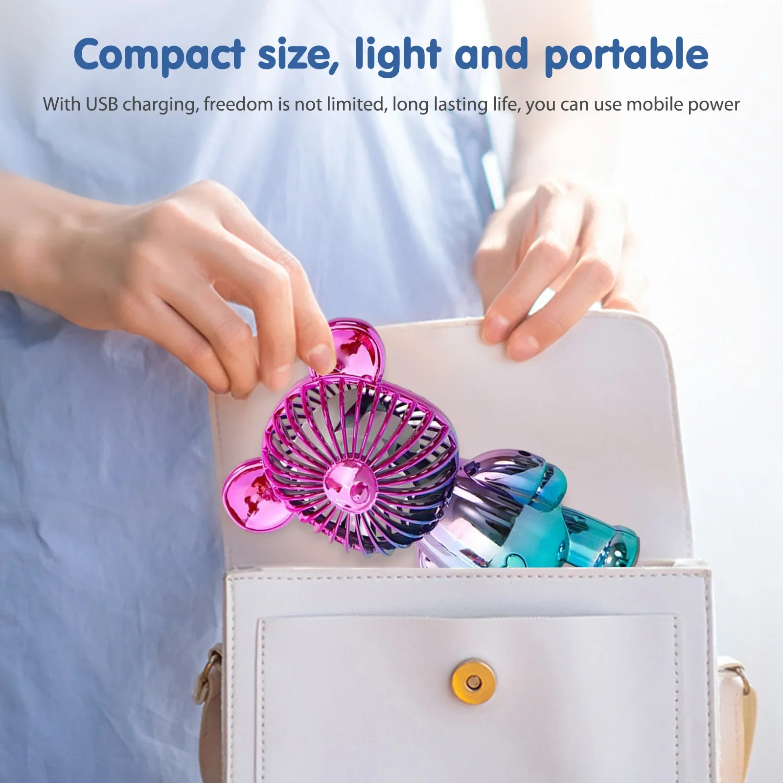 Electric Fan Graffiti Bear Handheld Fans USB Rechargeable Air Cooling Fan Electroplating Gradient 3-speed for Home Office Study