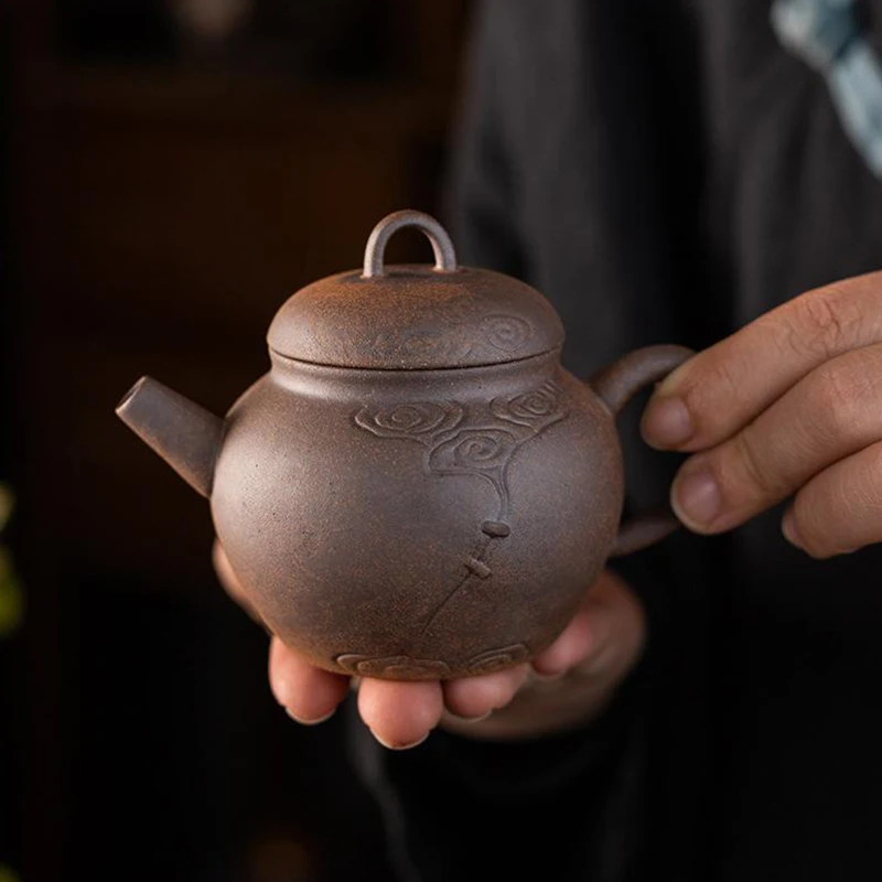 Vintage Chinese Style Coarse Pottery Teapot Raw Ore Firing Handmade Kettle Zen Kung Fu Tea Ceremony Tea Teaware Ornaments