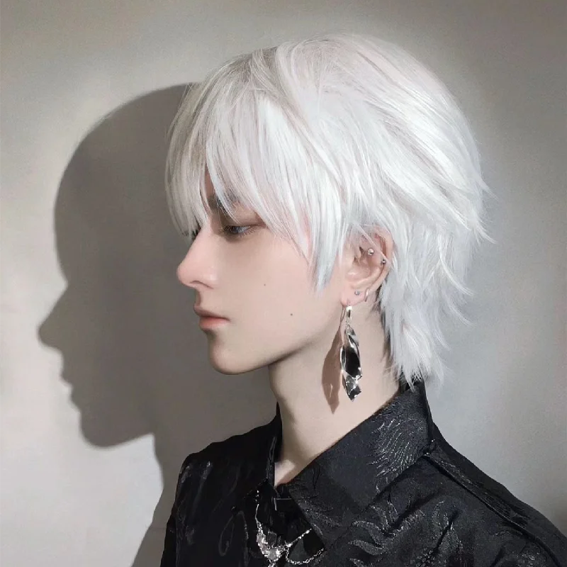 

Парик с короткими волосами для мужчин, красивый японский стиль в корейском стиле, крутой мальчик Animecos, универсальный белый студенческий полный чехол на голову