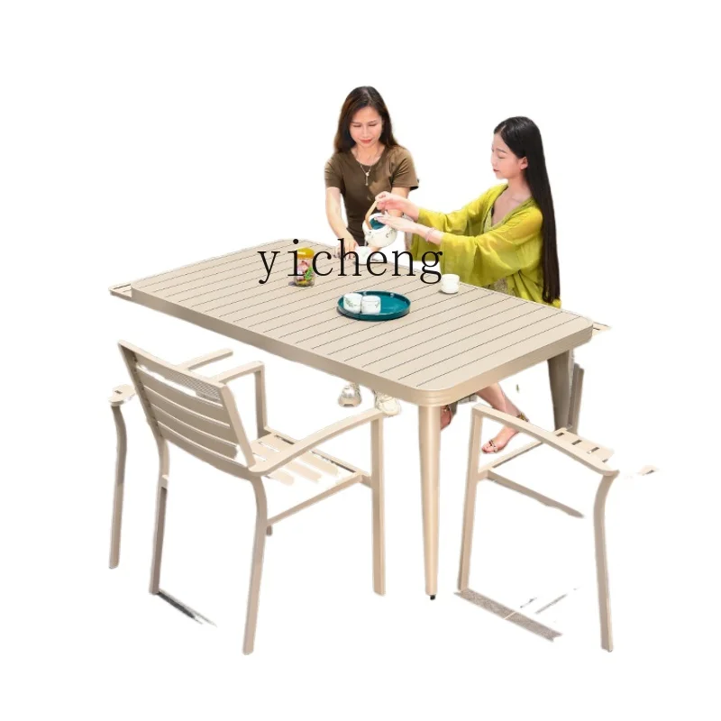 ZF Outdoor Desk-Chair Courtyard Garden Aluminum Alloy Table Champagne Aluminum Alloy Occasional Table and Chair