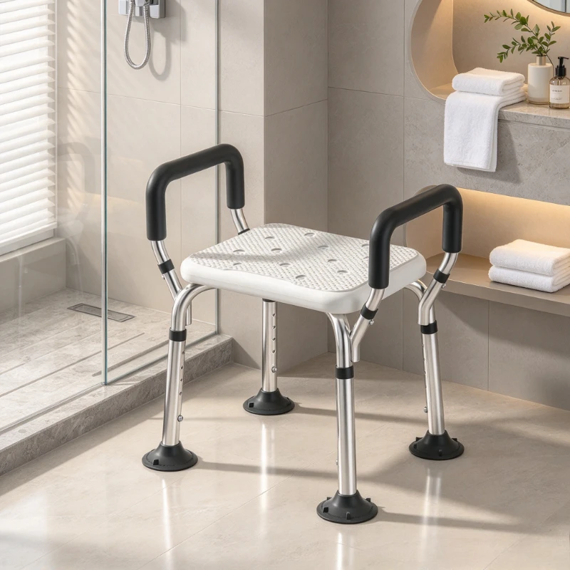 Shower Chair for Elderly, Aluminum Alloy Bathroom Seat with Anti Slip Feet and Stable Support for Safe Bathing