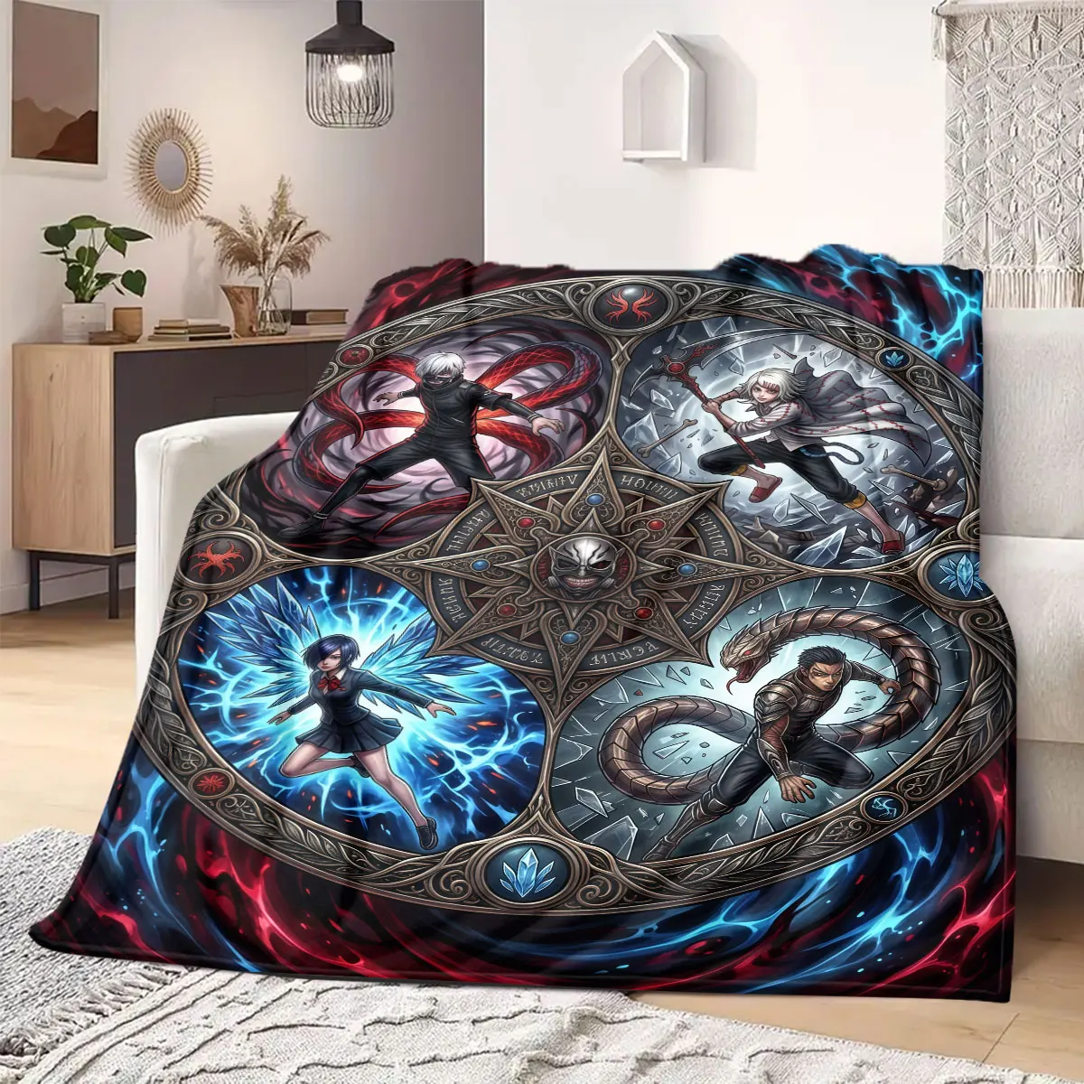Tokyo Ghoul Elite Cartoon Flannel Blanket, Detailed Print for Sofas and Beds, Warm Comfortable Throw for Home Living_LIAN