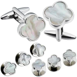 Clover Cufflinks  with nice box representing true love, health, fame and happiness for men who love life  .