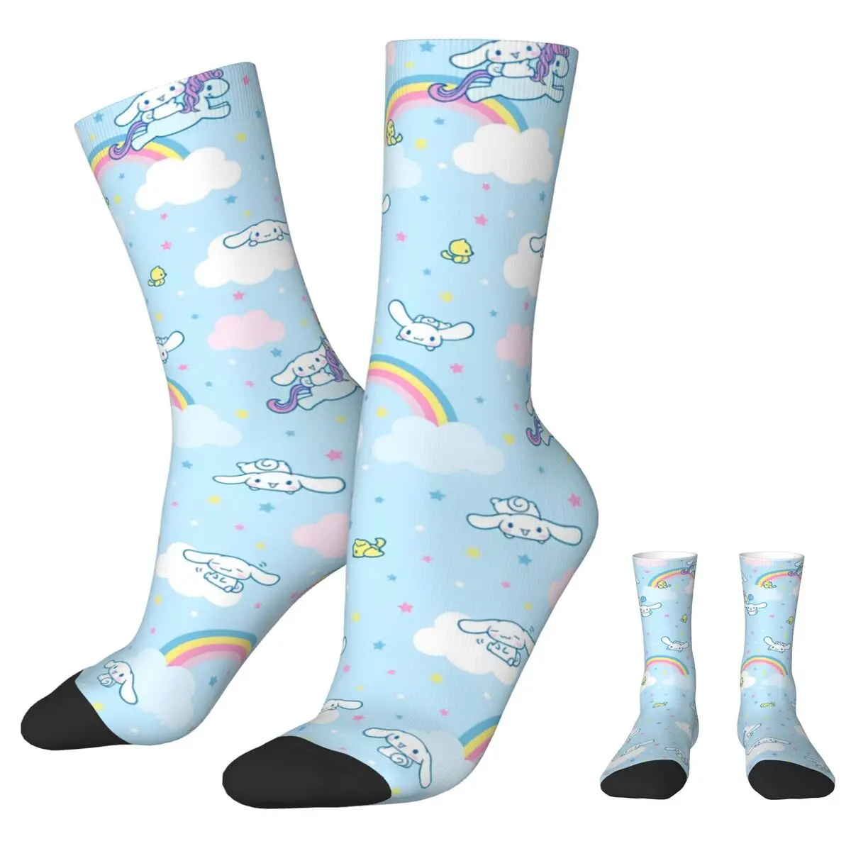 Chaussettes vintage à motif Cinnamoroll pour hommes, chaussettes de sport d'automne coordonnantes, chaussettes de course de haute qualité