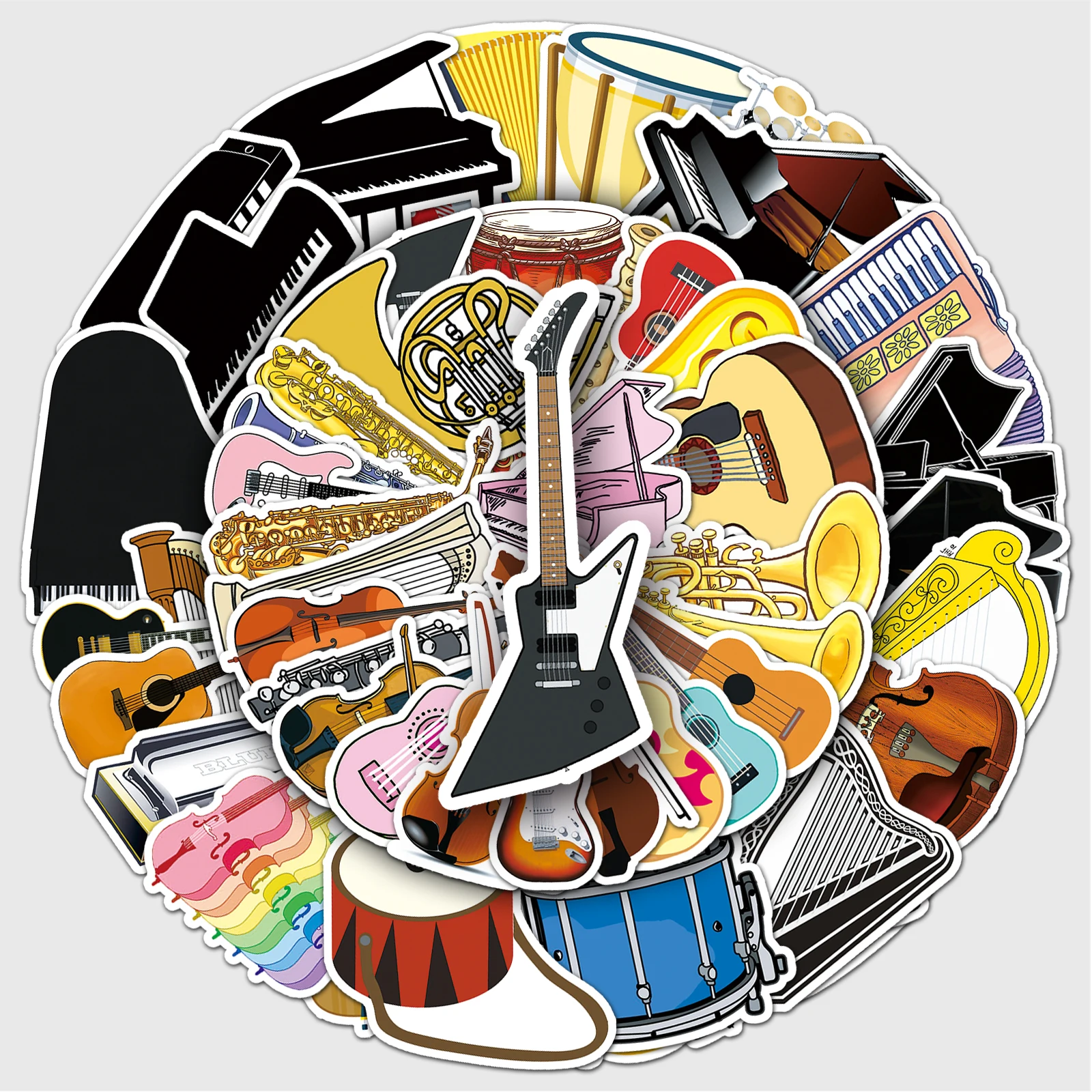 50pc Musical instrument series Cartoon Cute Graffiti Stickers Suitcase Laptop Guitar Skateboard Personalized Decoration Stickers
