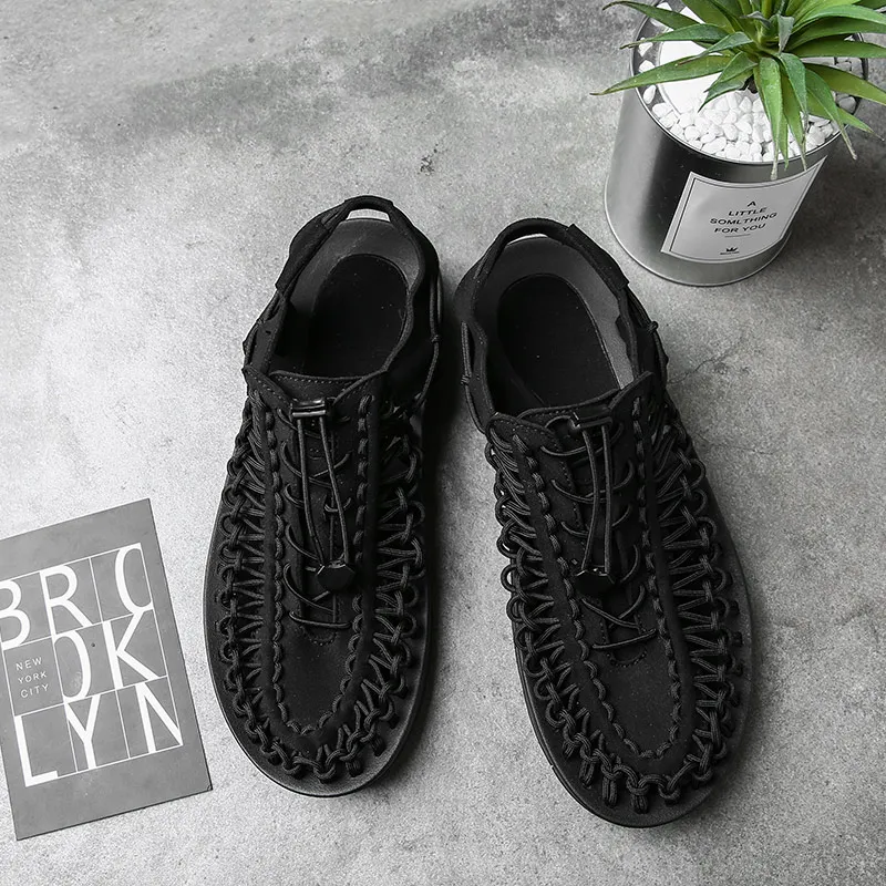 Men Casual Shoes 2023 Summer Roman Woven Shoes Fashion Breathable Outdoor Hollow Black Mens Sandals Non Slip Zapatos Mujer