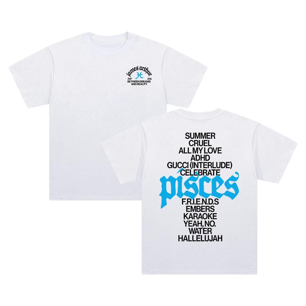 

James Arthur Pisces Tracklist T-shirt 2026 World Tour Crewneck Short Sleeve Cotton Tee Women Men Streetwear Tops