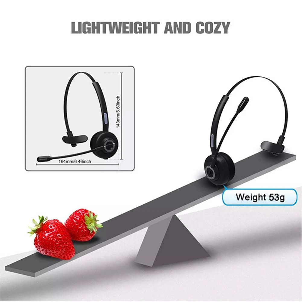 Friendly!Bluetooth Wireless Headset with Microphone Hands-Free Call Earphone Charging Base for Call Center Truck Driver