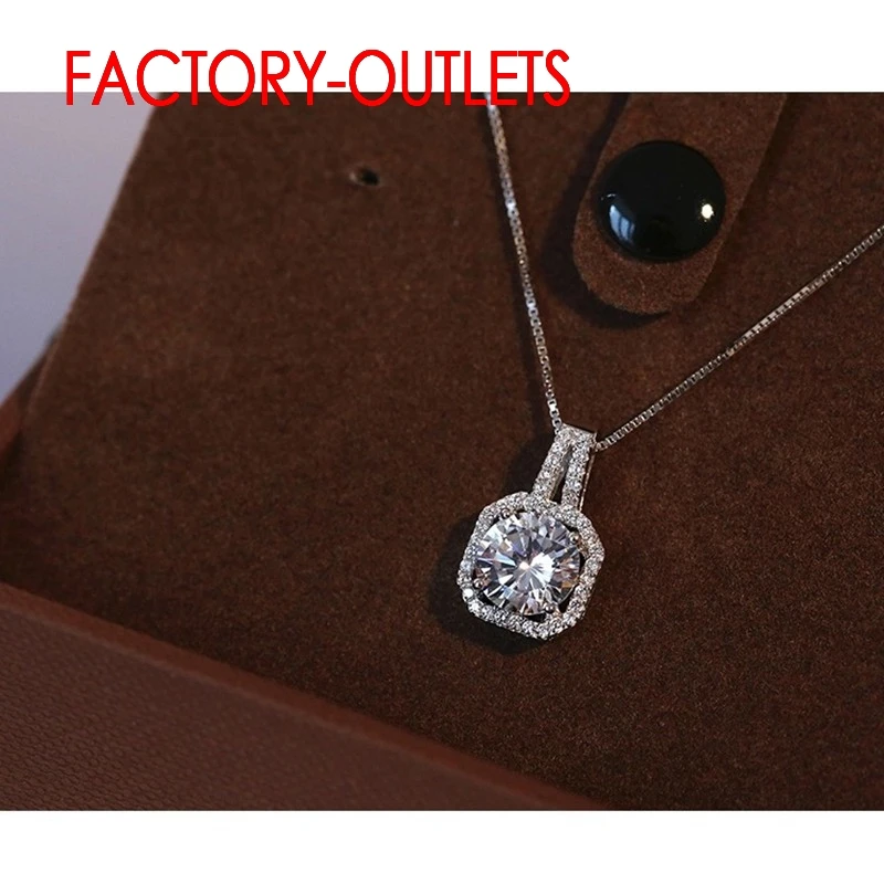 925 Sterling Silver Bridal Pendant Necklace For Decoration Fashion Square CZ Crystal Bezel Setting Women Girls Party Engagement