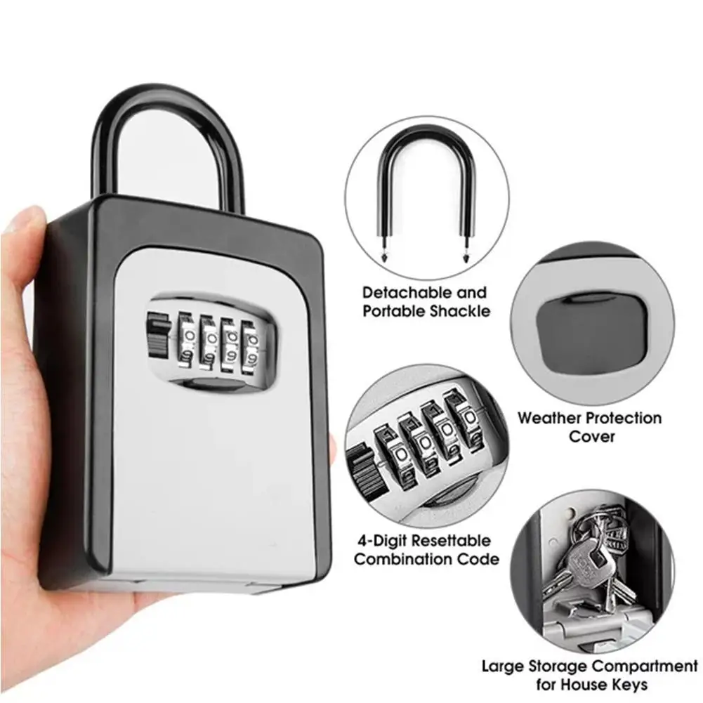 Wall Mounted Key Lock Box Key Safe Box Weatherproof 4 Digit Combination Key Storage Security Lock Box Key Safe Box