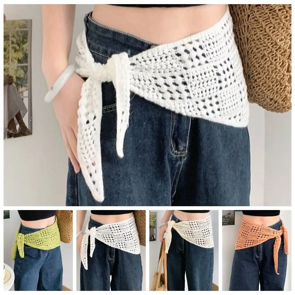 

Retro Hollow Knitted Triangle Scarf Balletcore Shawl Apron Wrap Headscarf Y2k Hip Scarf Women