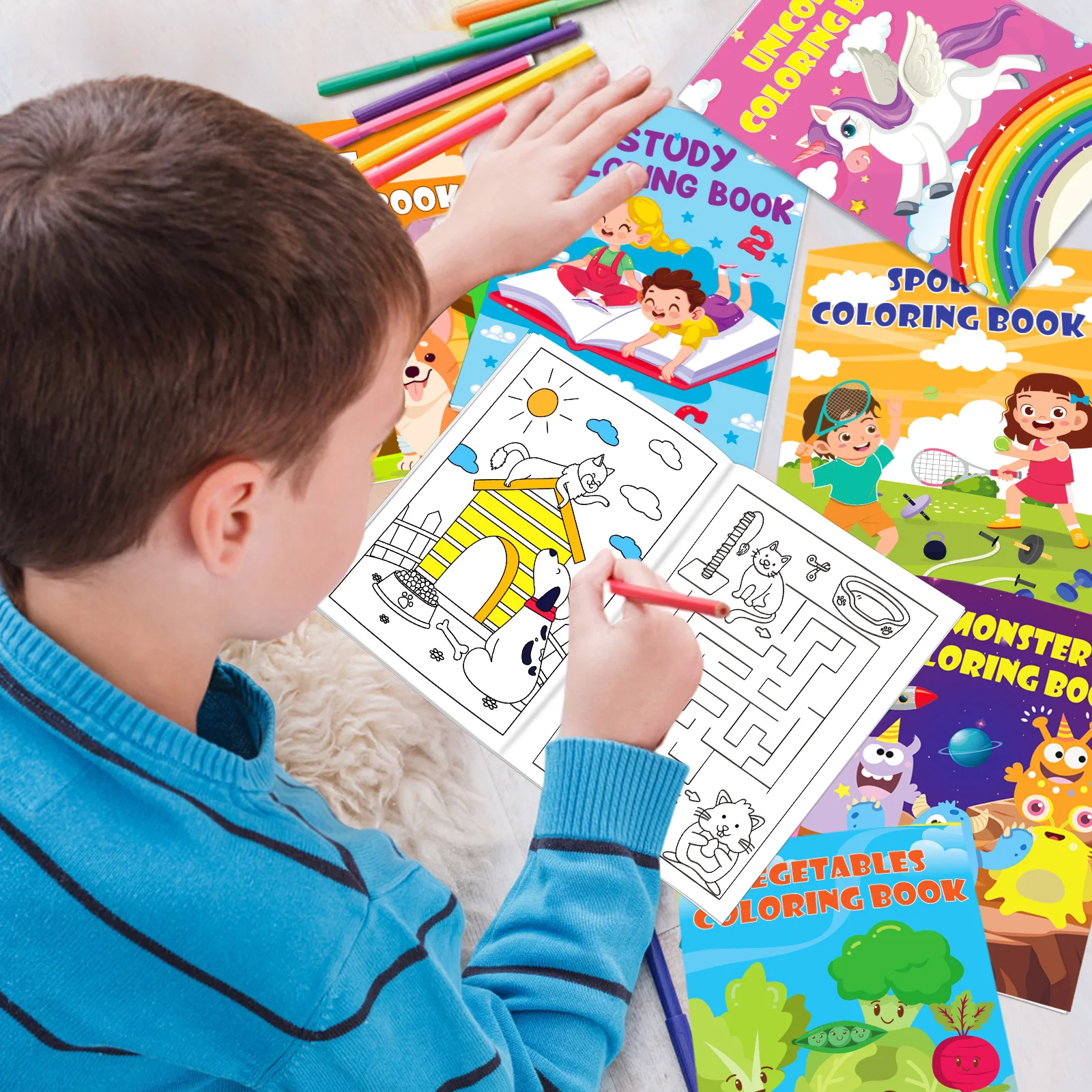 24 Pack Coloring Books for Kids with 24 Stacking Crayons Set Mini Coloring Books Bulk for Kids Ages 2-4-8-12 Small Activity Book