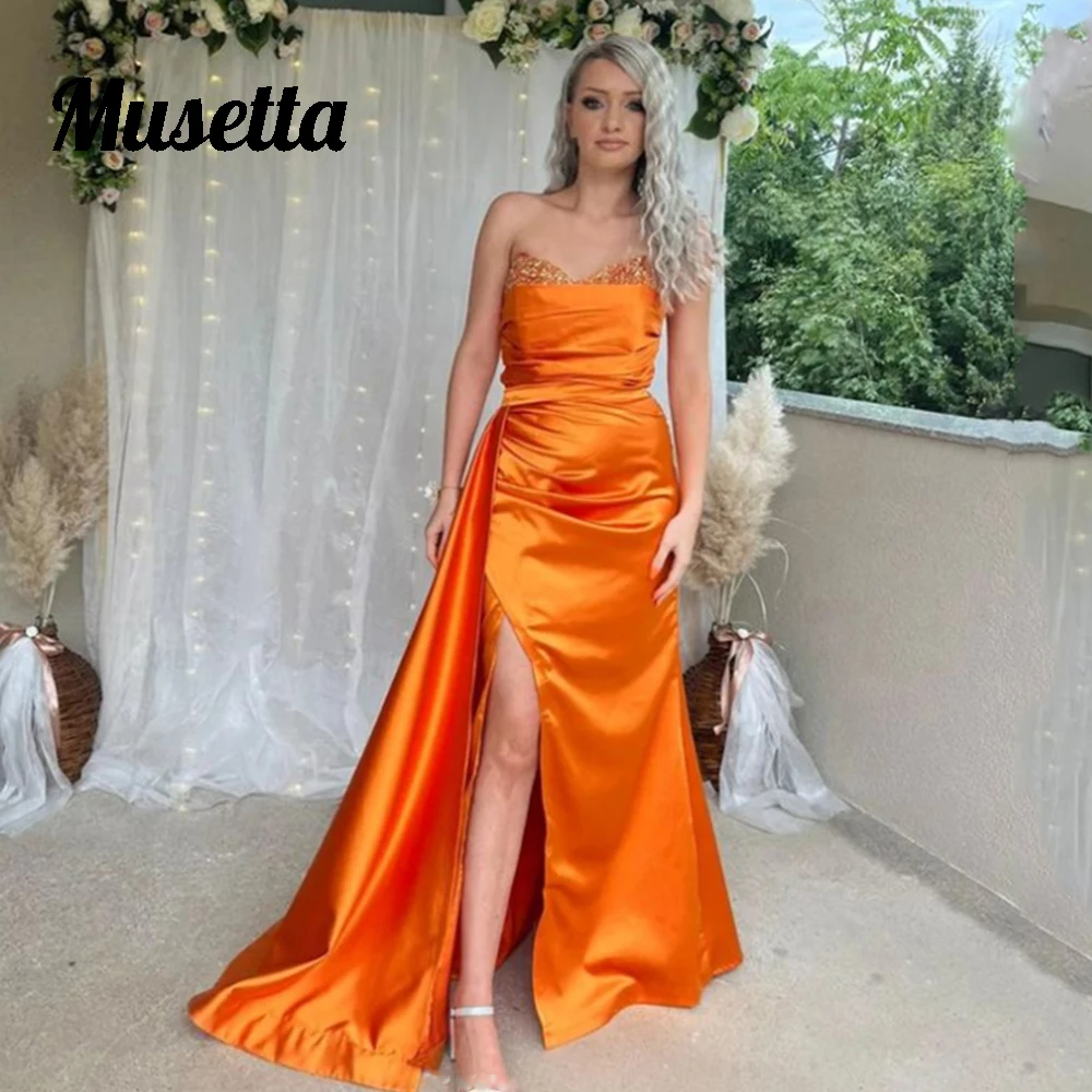 

Musetta Sexy Strapless Sequined Mermaid Evening Gowns Off Shoulder Ruched Formal Prom Dress High Slit Robes De Soirée Customized