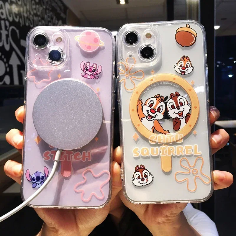 Phone Case For Samsung Galaxy S24 S23 S22 Ultra S21 S20 Plus FE Note 20 10 Disney Stitch Chip Dale Clear Magsafe Magnetic Cover