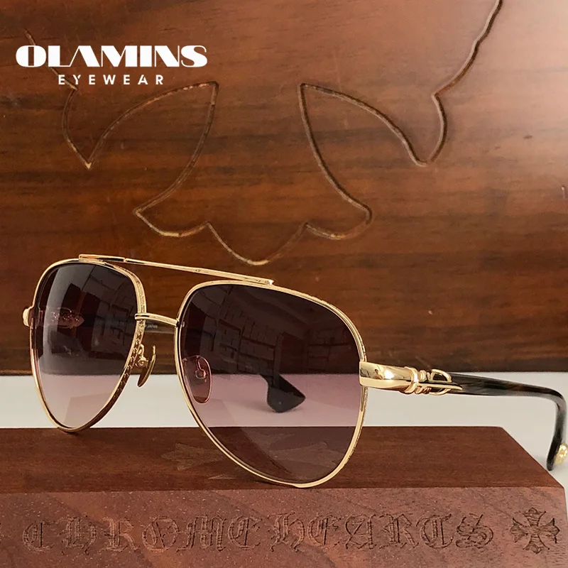 

OLAMINS Fashion Sunglasses Elegant Luxury Pilot Frame Glasses Double Bridge Modern Female Sunshade Personal Spectacle Chrom 6