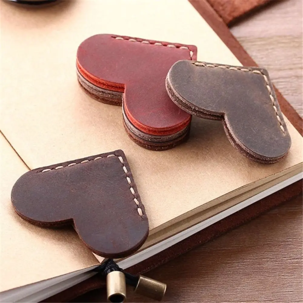 Handcrafted Bookmarks New Vintage Love Heart Stationery Supplies PU Leather Bage Marke Student