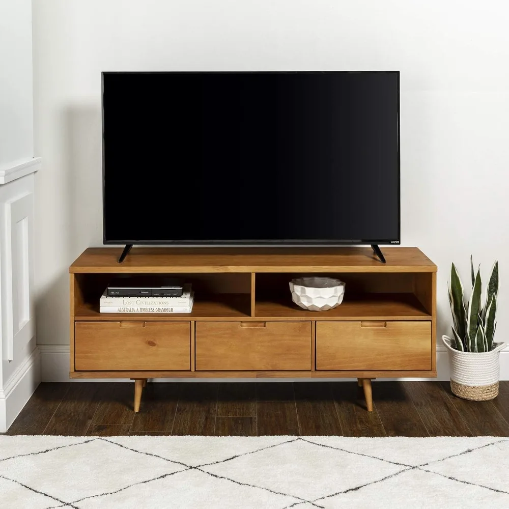 

3-Drawer Mid Century Modern Wood TV Stand for TV's up to 65" Flat Screen Cabinet Door Living Room Storage Entertainment Center