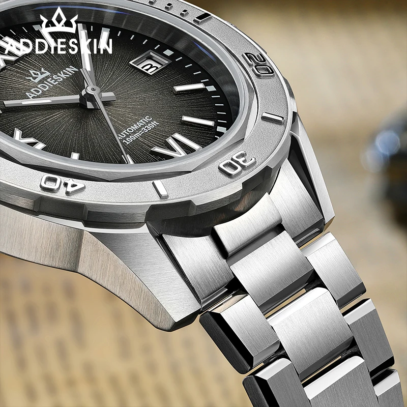 AddiesKin K002 Automatic Watch Men Miyota 9015 40mm Grey Black Sunburst Dial Waterproof Sapphire Stainless Steel Luminous Watch