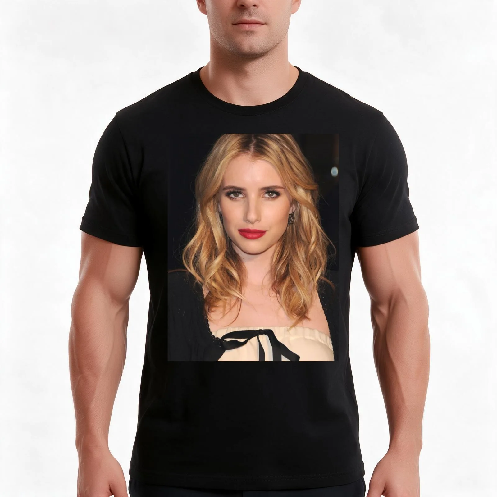 Emma Roberts T-Shirt, Summer Casual Cotton Tee, Oversized Streetwear Tops, Vintage Graphic Print, Loose Fit Short Sleeve