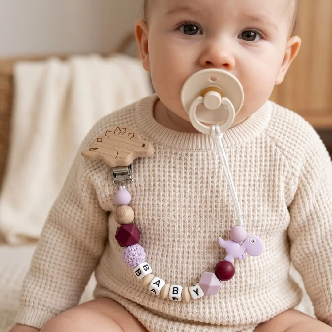 Personalized Name Dinosaur Pacifier Clip Chain BPA Free Food Grade Silicone Baby Teether Dummy Holder Shower Gift