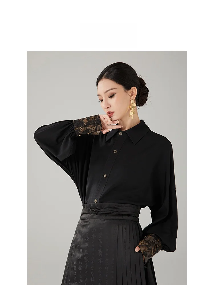 

Anytime Women's New Chinese Sle Modified Hanfu irt Spring 2026 Breathable Comfortable Long Sve Button up Top
