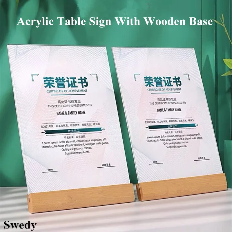 

A4 210x297mm L Shape Wood Base Acrylic Sign Holder Display Stand Table Menu Paper Price List Holder Photo Picture Poster Frames