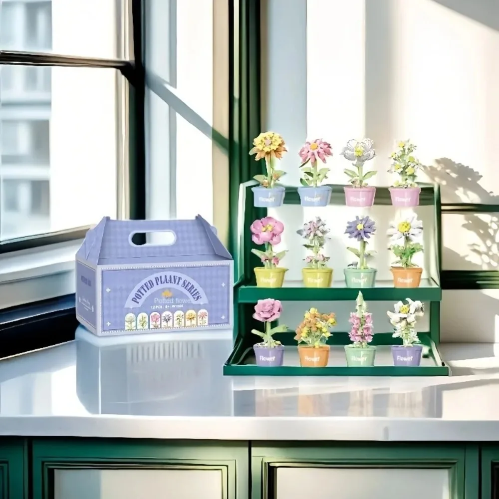 DIY 꽃 화분 블록 교육용 홈 데스크 식물 장식 영원한 꽃다발 장난감 소녀 블록 어린이 장난감