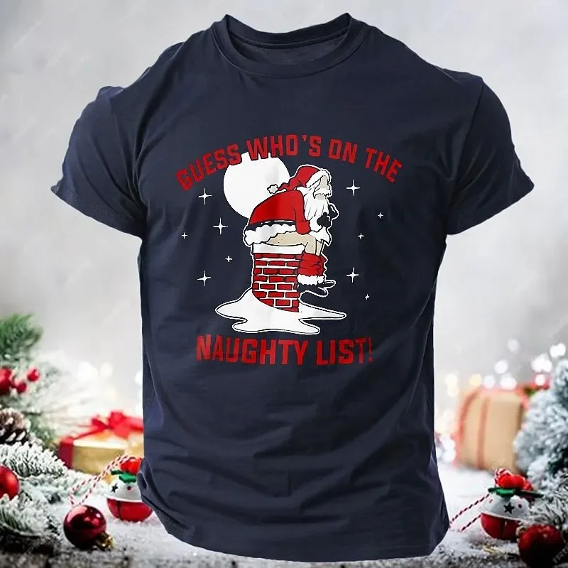 2026 Fashion Men's Christmas Short Sleeve T-Shirt Funny Santa Claus Graphic Tee Summer Casual Round Neck Tops Xmas T Shirt