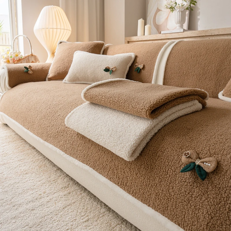 

Retro Thick Sofa Cover Cloth Fixed Anti Slip Straight Row Sofa Cushion Cover Soft and Comfortable Autumn and Winter New Style