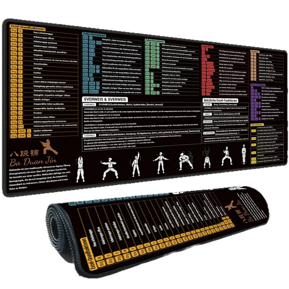 German Version Cheat Sheet Mouse Pad HD Printing Ergonomic Design Office Desk Mat Anti-Slip Base Keyboard Pad Typing Assistance
