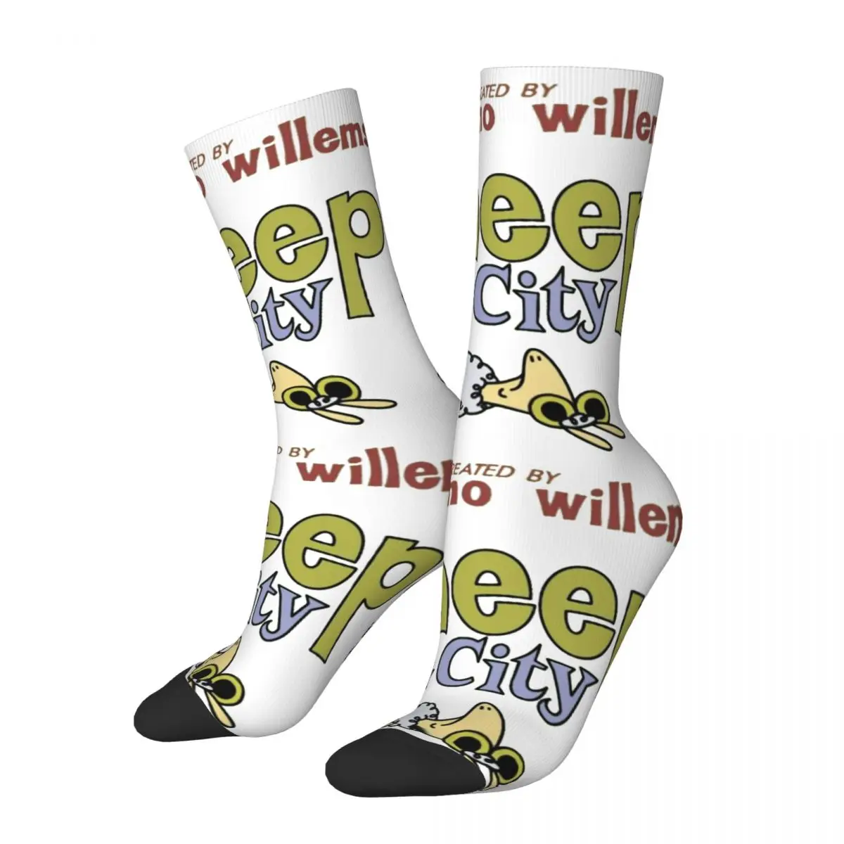 Funny Crazy compression Sign Sock for Men Hip Hop Harajuku Sheep In The Big City Cartoon Happy Seamless Pattern Printed Boys