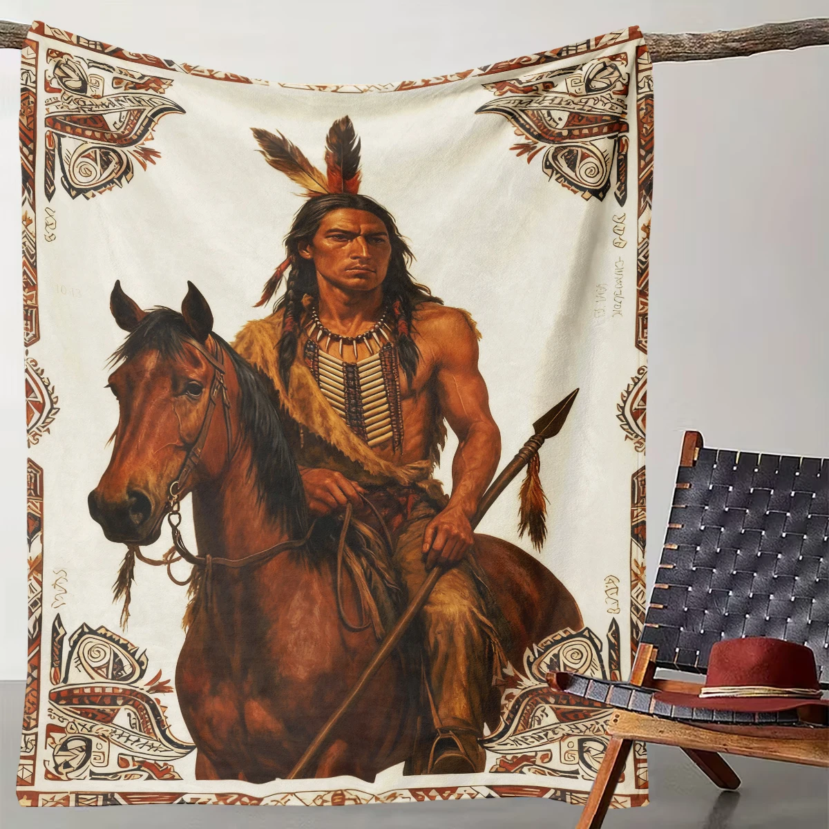 

1 Native American Knight Tribe Style Blanket, Retro Indigenous Culture Home Decoration Blanket
