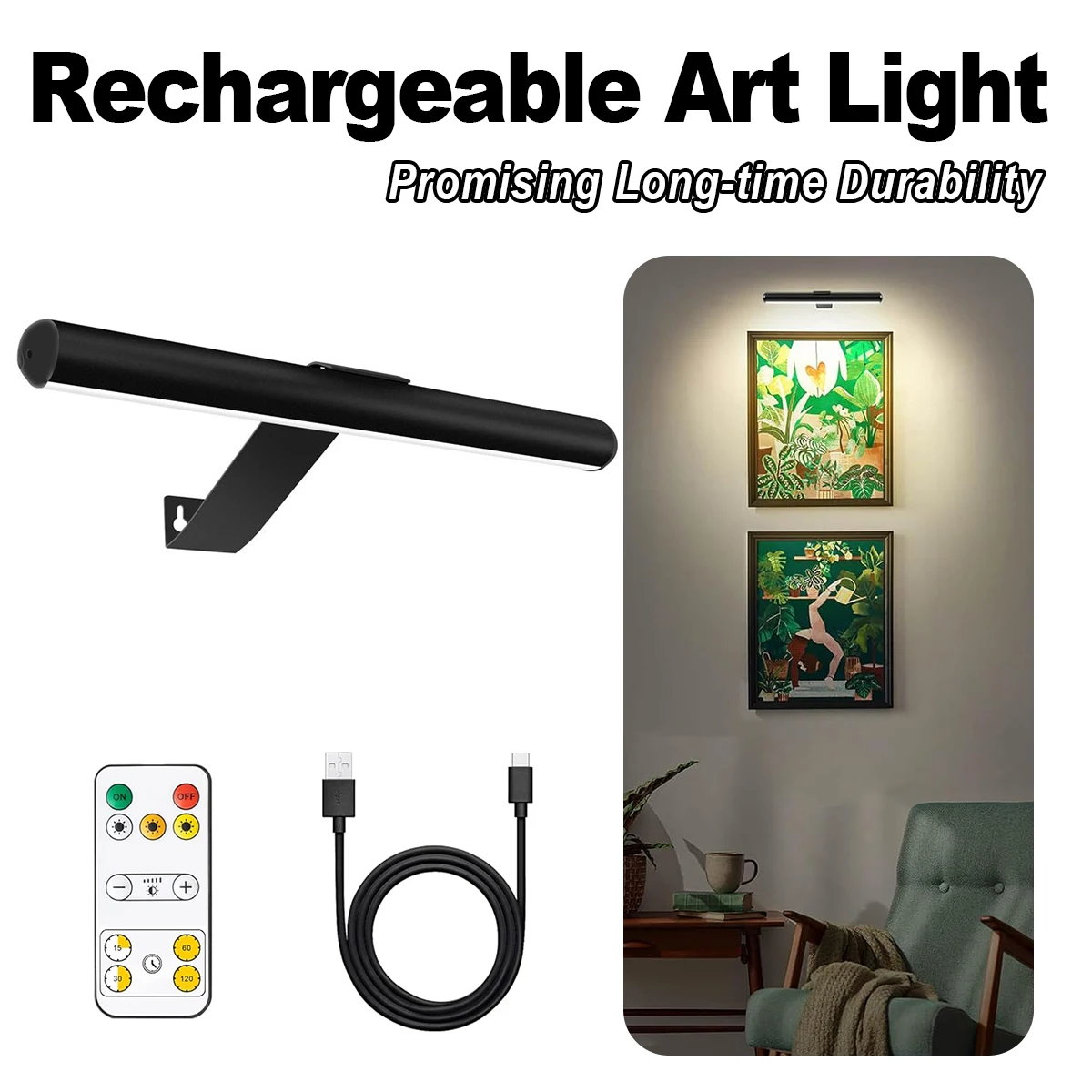 

30/40cm Dimmable Led Wall Lamp Bathroom Mirror Light Rechargeable Wall/ Cabinet With Remote Control Lights For pictures Wireless