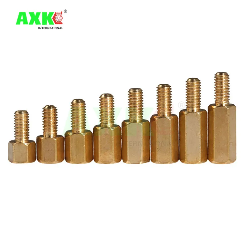 AXK 100pcs M3 Male 6mm x M3 Female  7/8/910mm Brass Standoff Spacer M3 (7-10)+6 Copper Hexagonal Stud Spacer