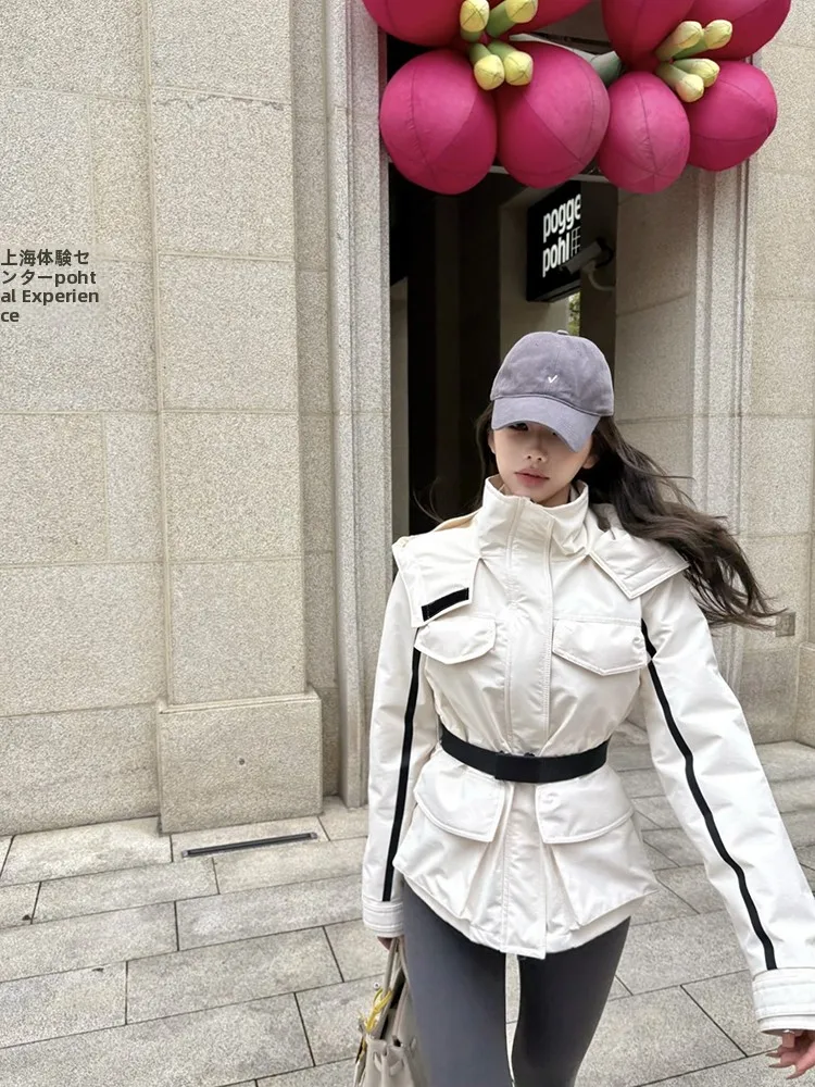 

Miss White Parka Workwear down Jaet Women's Autumn Winter Hooded Waist-Cinching Coat Warmth Sle Regular Sve