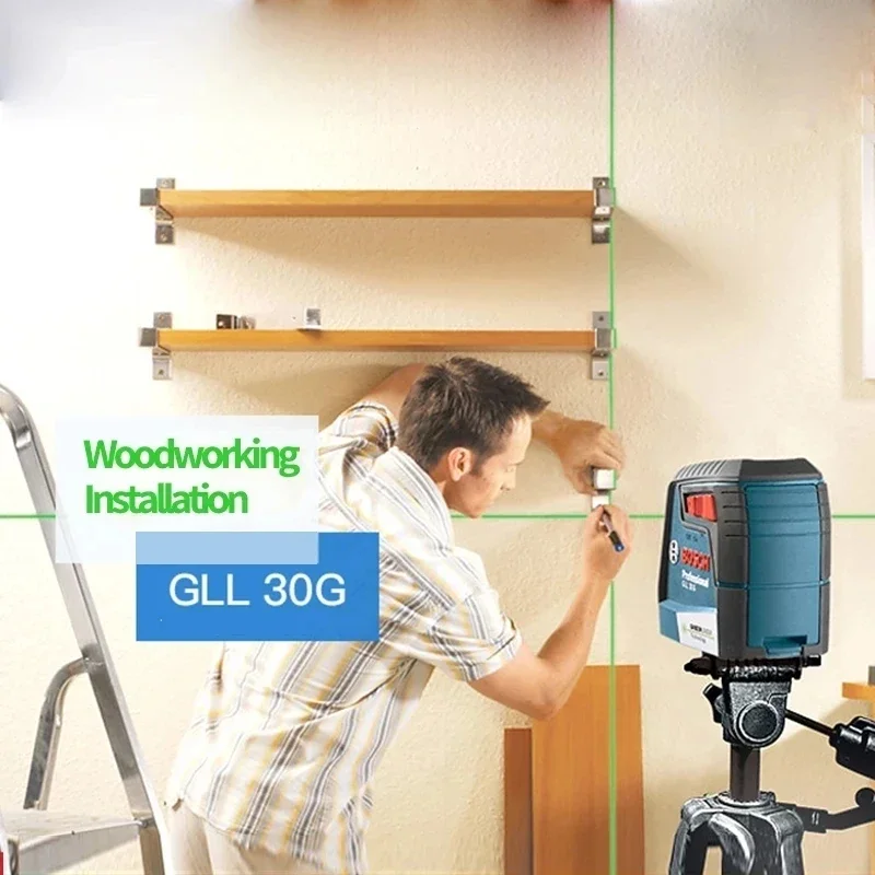 BOSCH GLL30G poziom lasera dwuliniowy samopoziomujący zielone światło pionowy poziomy przyrząd pomiarowy o wysokiej precyzji