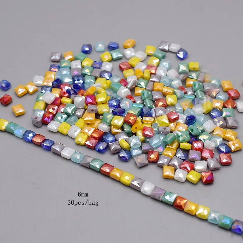 Mixed Color 6mm 30pcs/lot Color Cube Czech Glass Beads Flat Square Cube Glass Loose Space Beads For Jewelry Making DIY Handmade