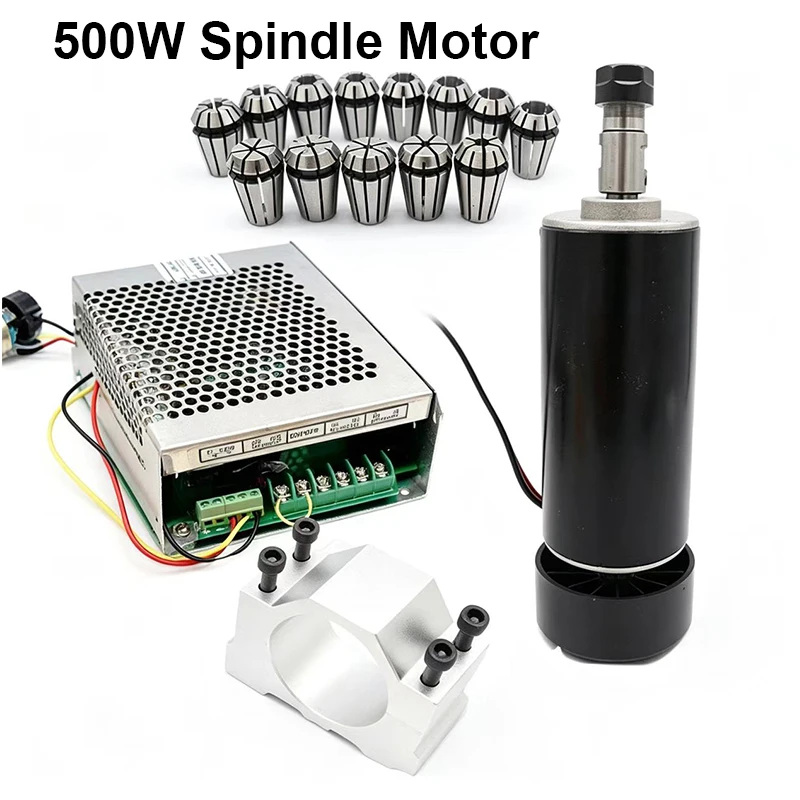 0.5kw 500W Air Cooled CNC Spindle Motor with ER11 Chuck 52mm Clamps Power Supply Speed Governor for Engraving Tools