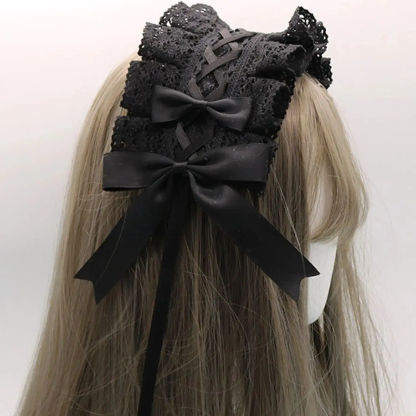 Damskie urocze bawełniane koronkowe Gothic Lolita opaski na głowę Anime akcesoria do włosów Cosplay nakrycia głowy nakrycia głowy