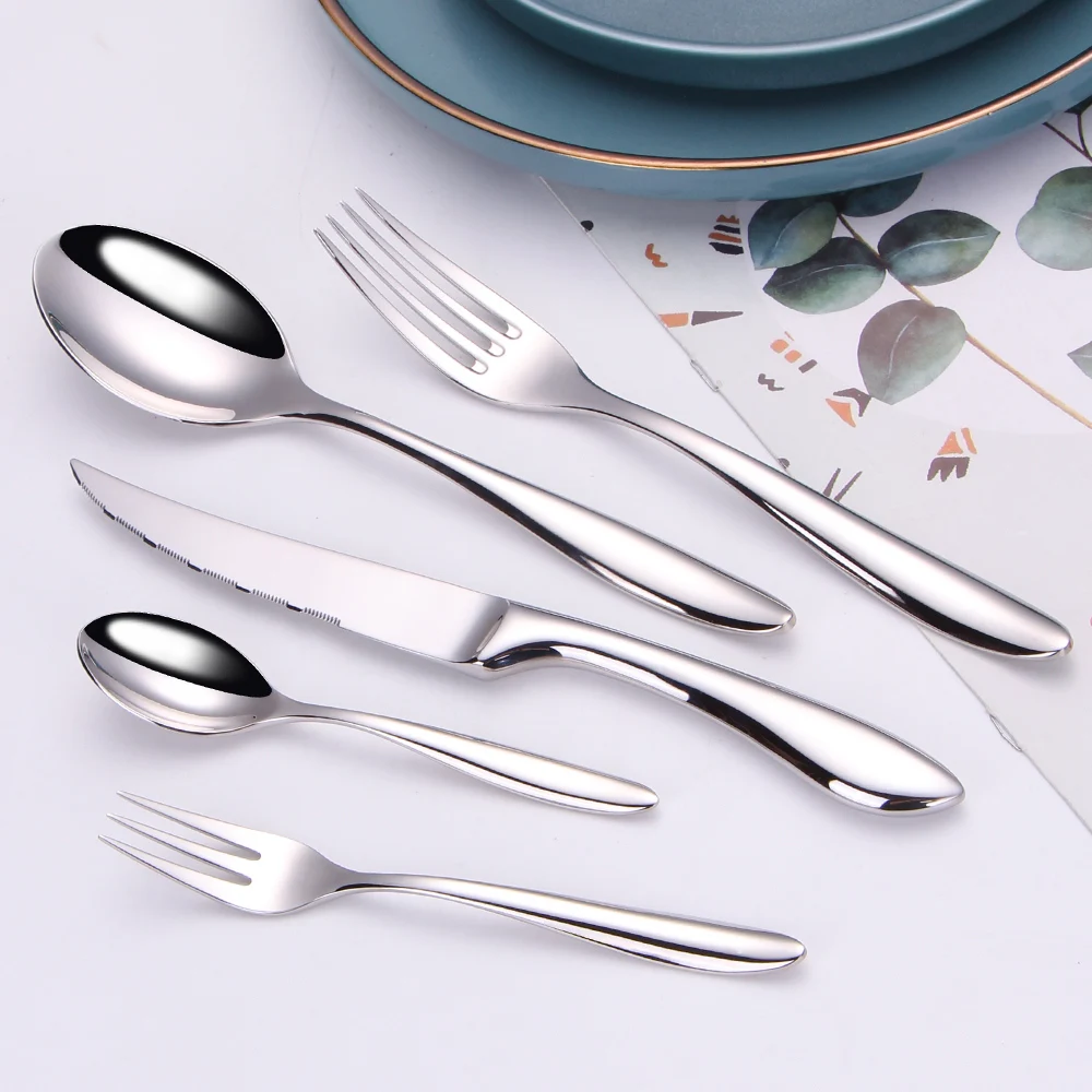 6/16/20/24Pcs Sliver Tableware Stainless Steel 304 Cutlery Set Mirror Knife Fork Spoon Western Dinner Set Smooth Handle Flatware