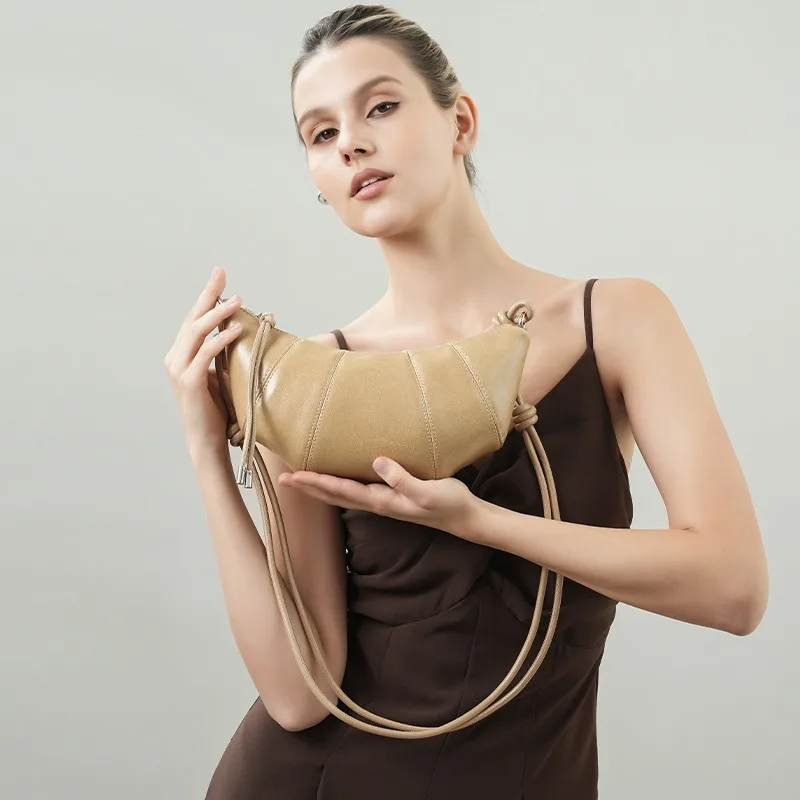 

Новая модная сумка-кроссбоди 2026 года в форме круассана, винтажная маленькая дизайнерская сумка через плечо для женщин, из натуральной кожи, универсальная повседневная мягкая сумка