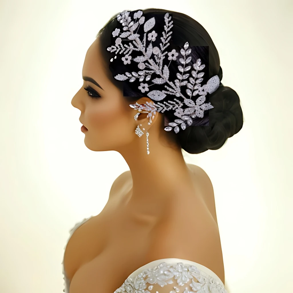 Bride Headband Rhinestone Headpiece Women Hair Jewelry Luxury Wedding Headdress Alloy Leaf Bridal Headwear HP491