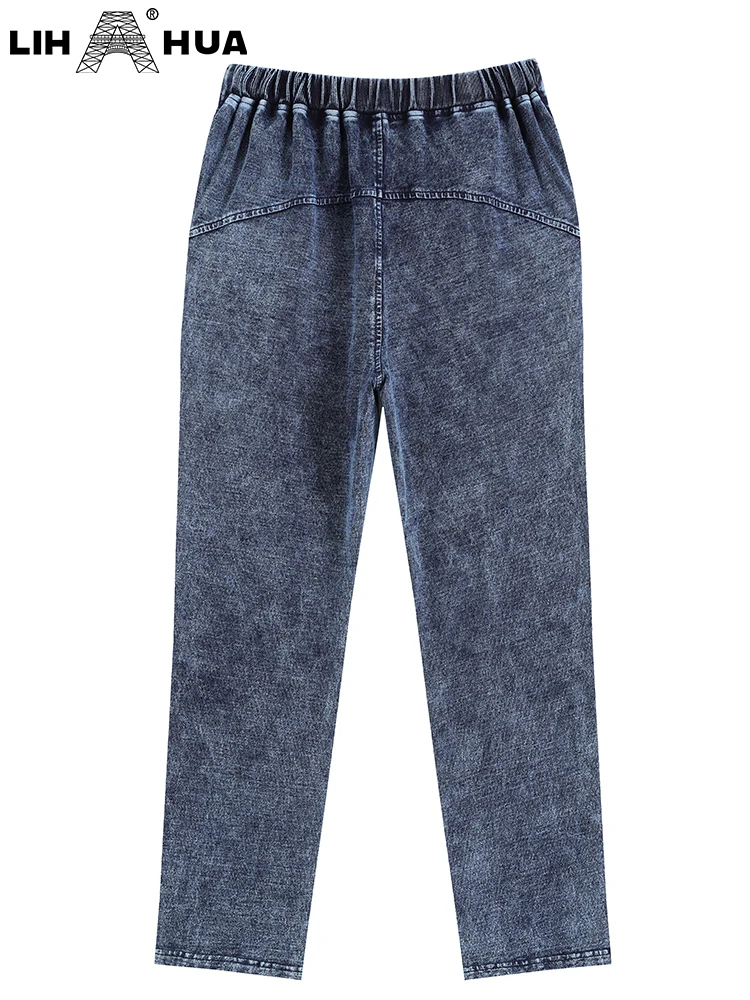 LIH HUA Women's Plus Size Jeans Autumn Chic Elegant Jeans For Chubby Women Cotton Knitted  Mom Jeans