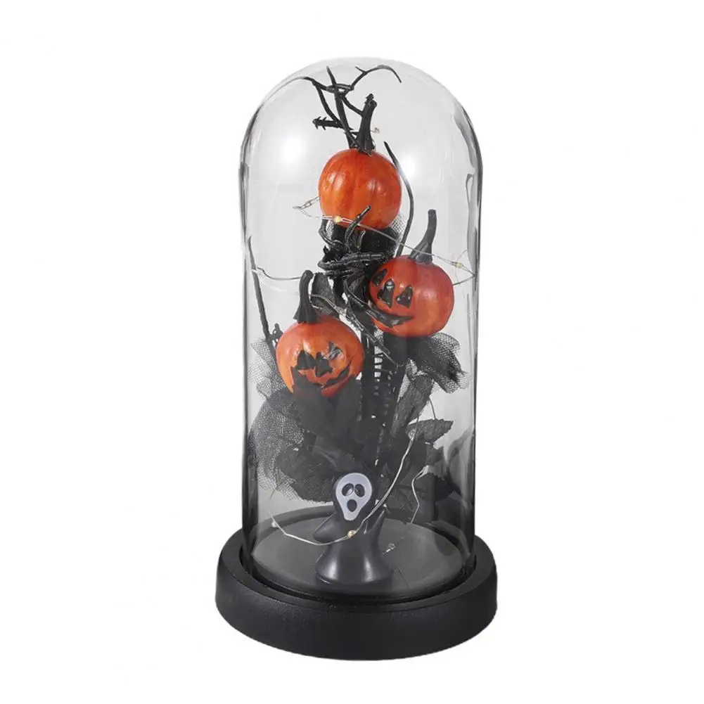 Handmade Halloween Decor Soft Glow Halloween Decor Eternal Black Roses Light-up Skull Glass Cloche for Halloween for Kitchen