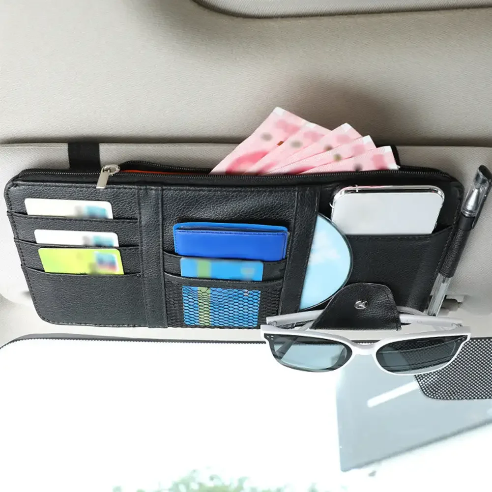 Multi-Pocket Car Visor Organizer Sunglasses Holder Visor Accessories for Trucks Interior Car Accessories Pouch Pen Holder