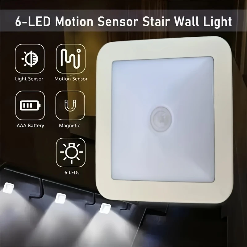 Motion Controlled Human Body Sensor LED Night Light Smart Battery Operated WC Bedside Lamp For Room Hallway Pathway Home Light