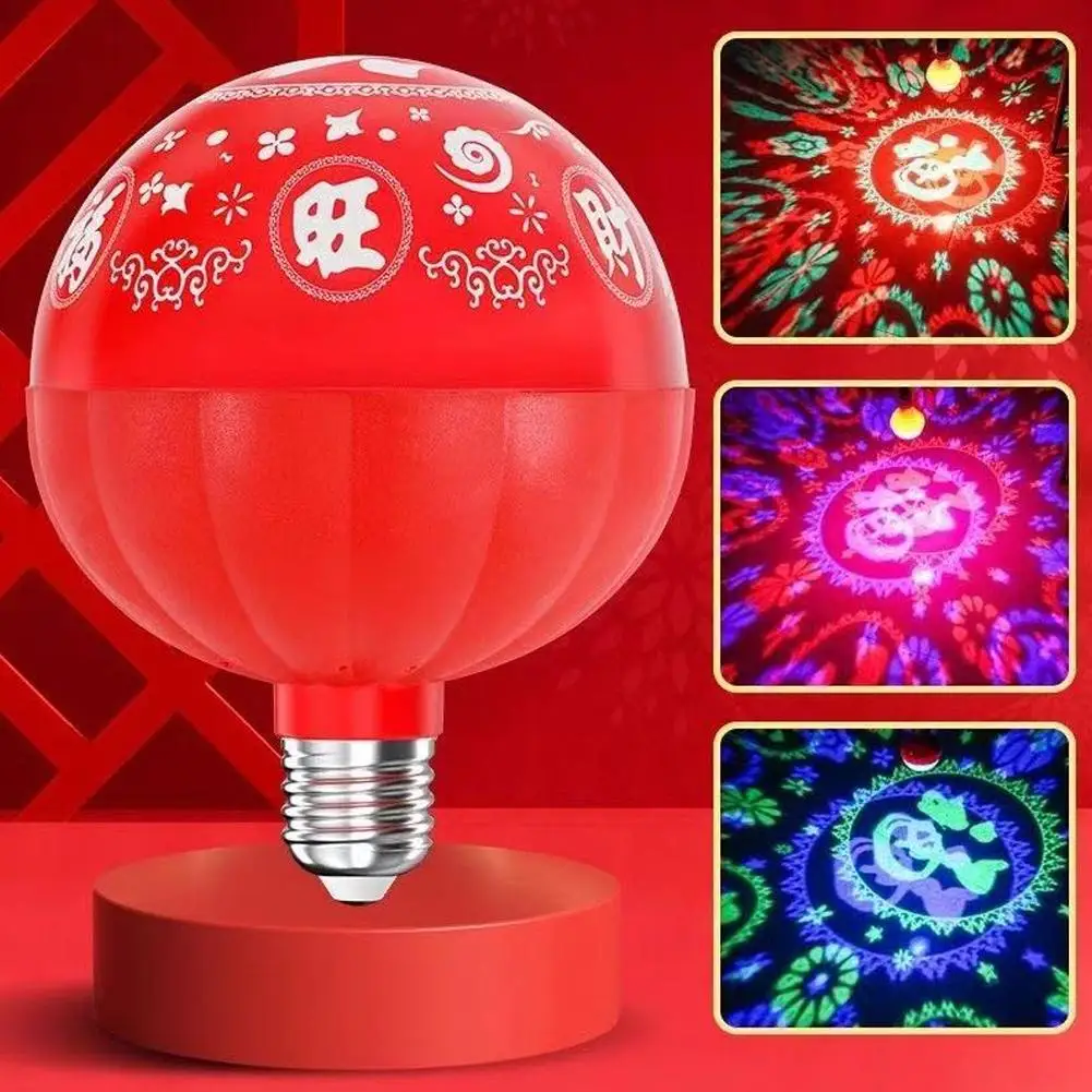 Atmosphere Light Bulb Rotatable Fu Character Colorful Chinese New Year Decoration for Patio Celebration Party Yard R2B9
