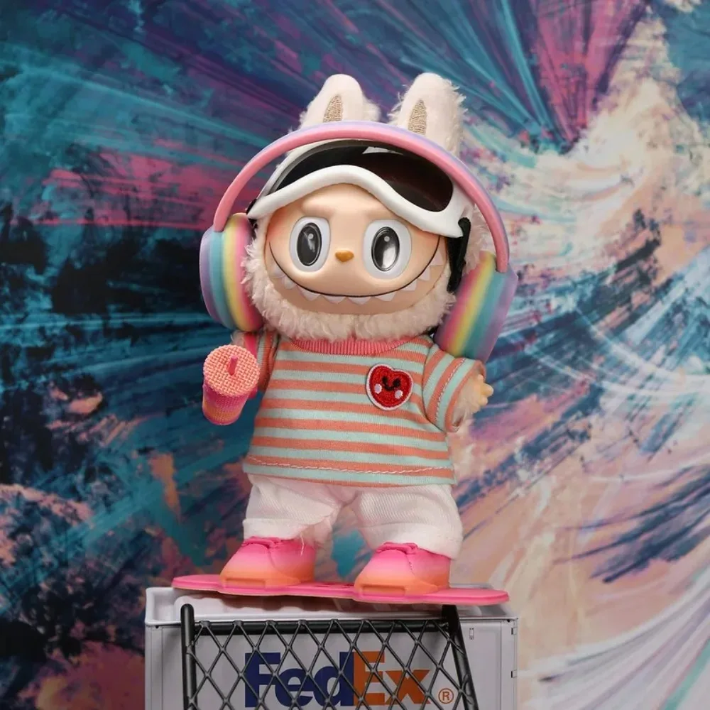 

For 17cm Labubu Dolls Clothes Pink Purple Earphones T-shirts Shorts Outfit Clothing Labubu V1V2 Diy Toys Accessories